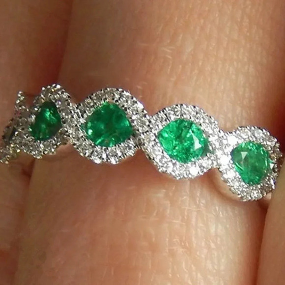 💍 Hot Shiny Weave Wave Green Trendy Silver Ring for Women, VIP098 - Picture 1 of 4